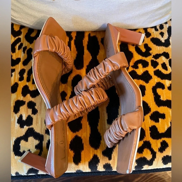 LULUS Twyy Medium Nude High Heel Sandals Square Toe Strappy Scrunchie Sandals - Picture 9 of 10